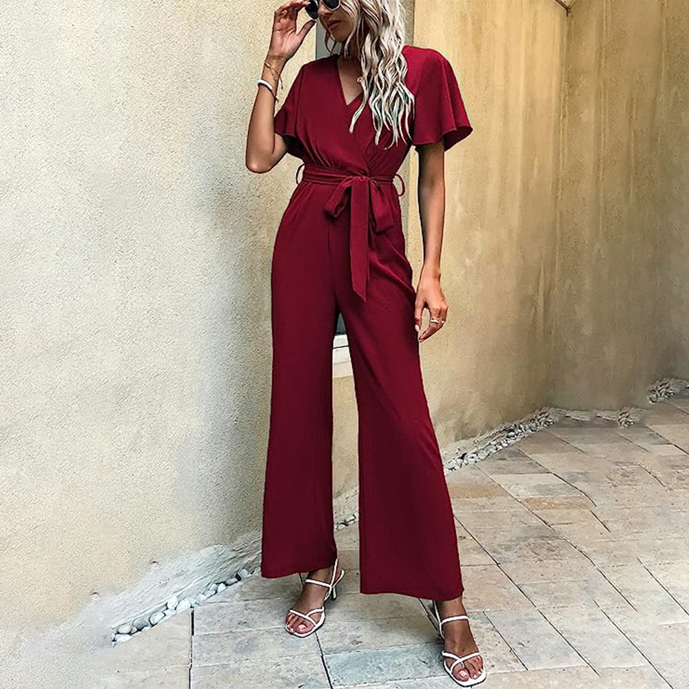 Jumpsuit Met V-Hals En Zijzakken Lente Zomer