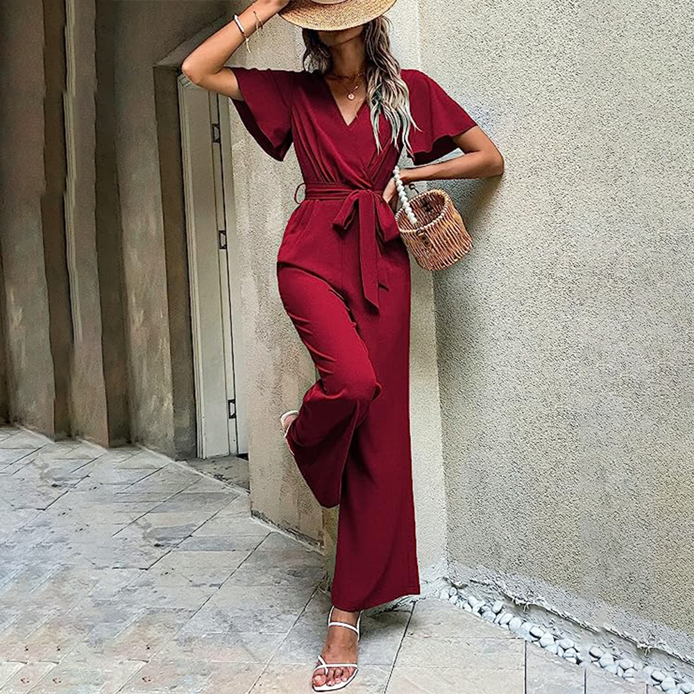 Jumpsuit Met V-Hals En Zijzakken Lente Zomer