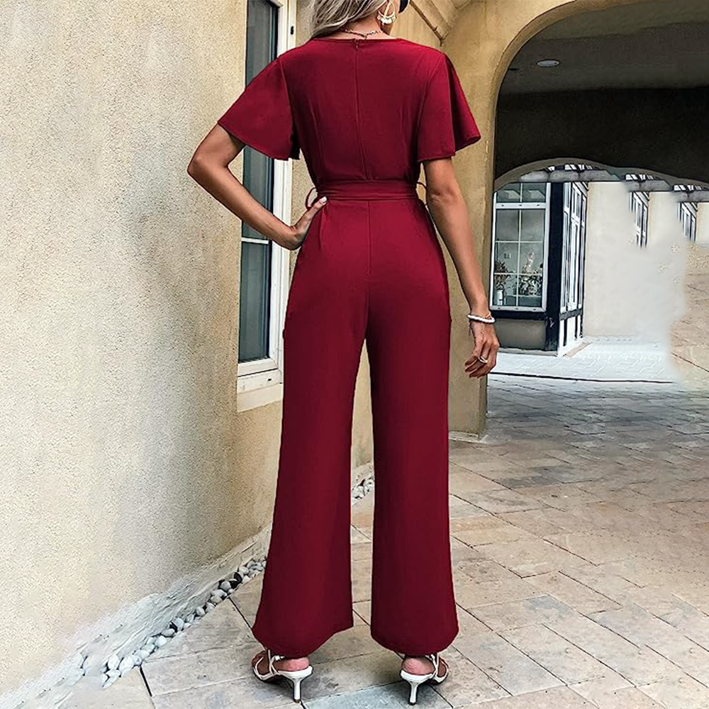 Jumpsuit Met V-Hals En Zijzakken Lente Zomer