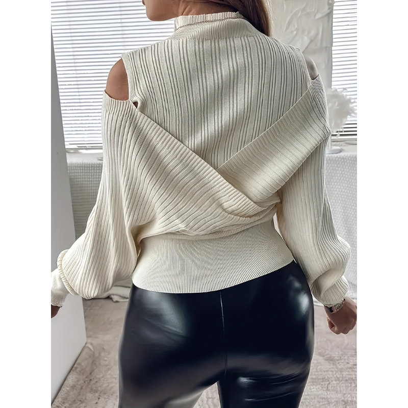 Gestructureerde Gebreide Pullover met Koude Schouders