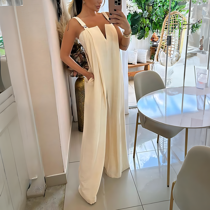 Zomer Jumpsuit met Wijde Pijpen en Praktische Zijzakken
