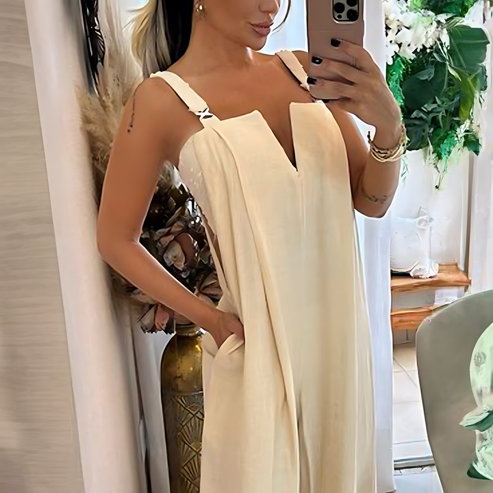 Zomer Jumpsuit met Wijde Pijpen en Praktische Zijzakken