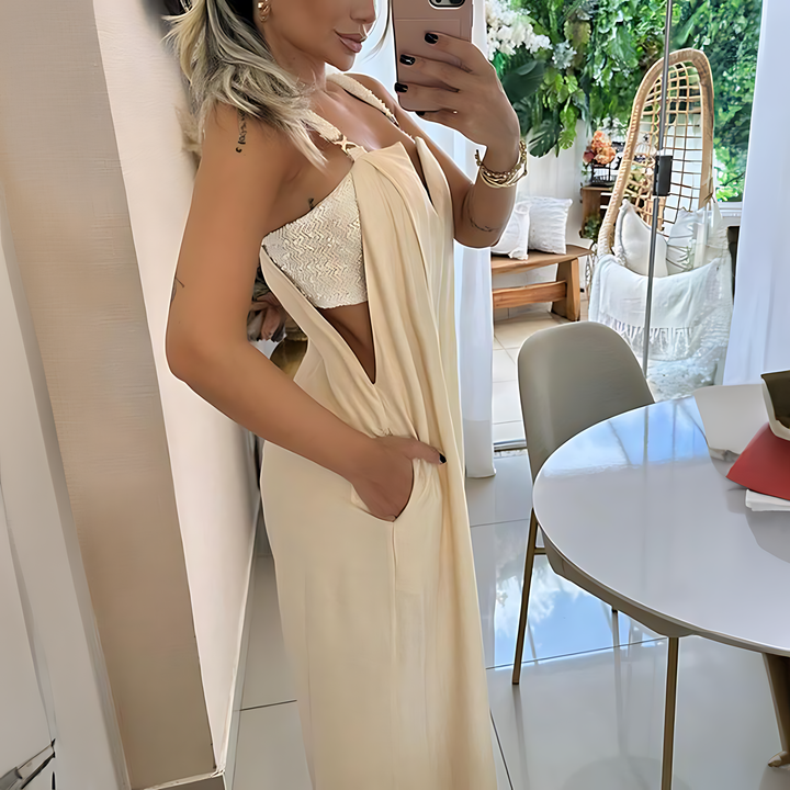 Zomer Jumpsuit met Wijde Pijpen en Praktische Zijzakken