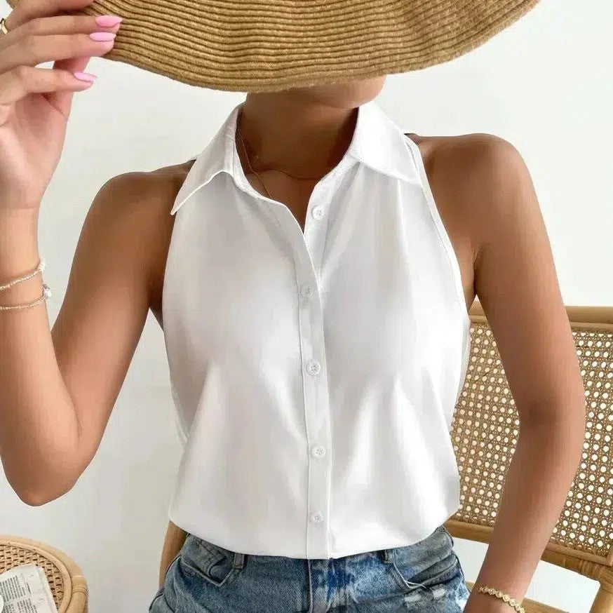 Veelzijdige Mouwloze Blouse met Kraag