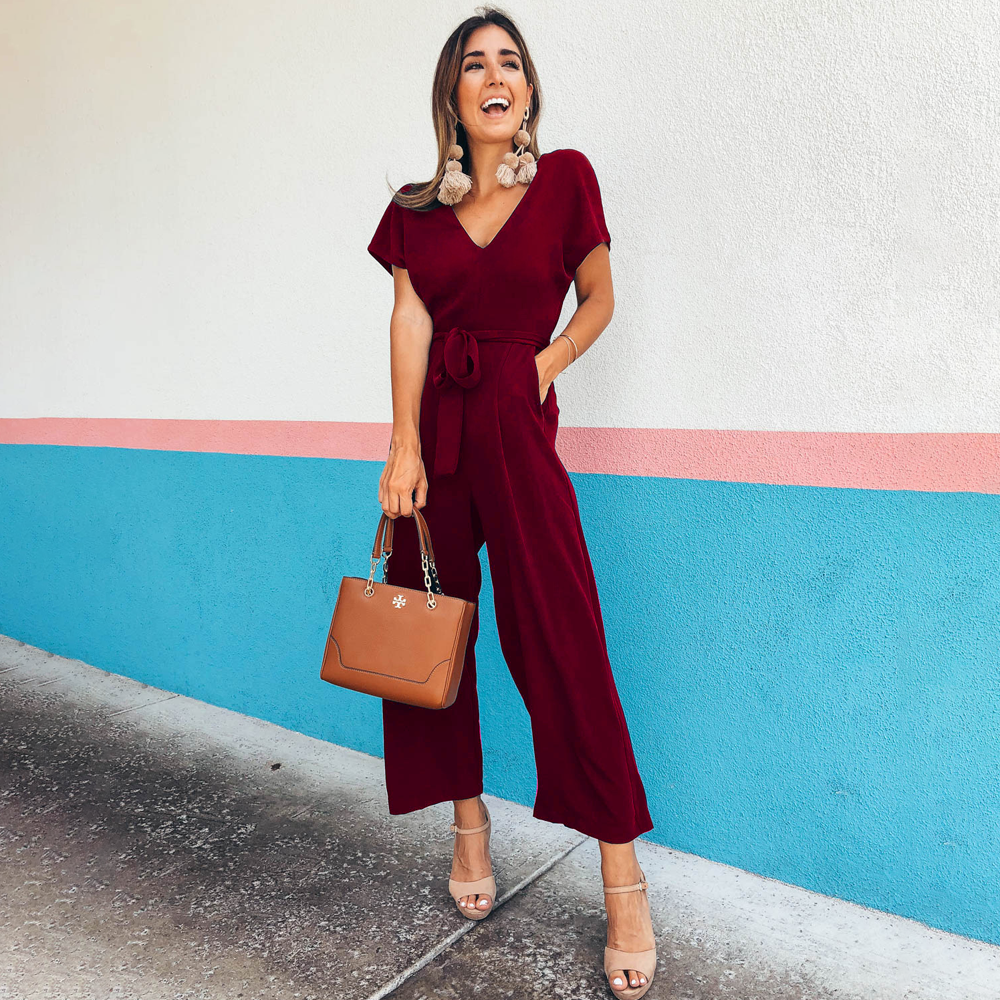 Jumpsuit Met V-Hals En Zijzakken Lente Zomer