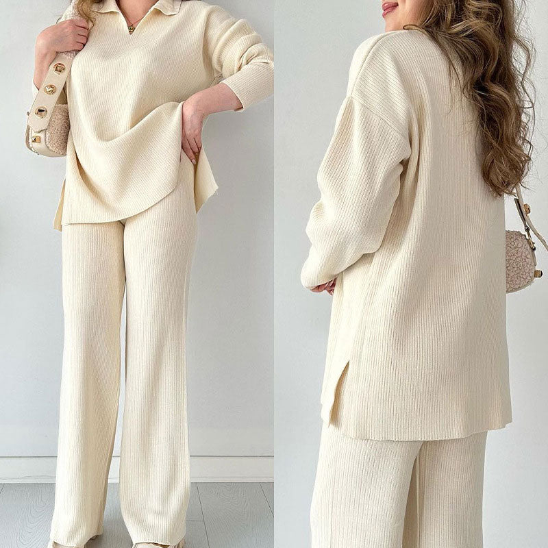 Stijlvolle V-hals Top en Wijde Broek