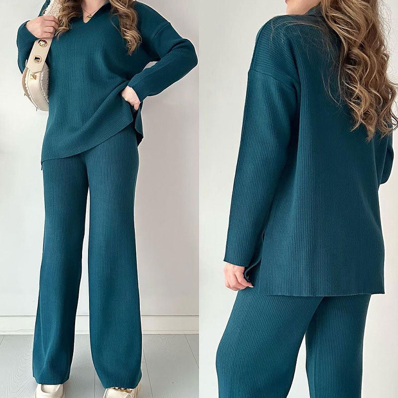 Stijlvolle V-hals Top en Wijde Broek