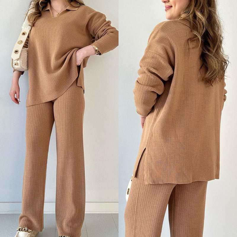 Stijlvolle V-hals Top en Wijde Broek