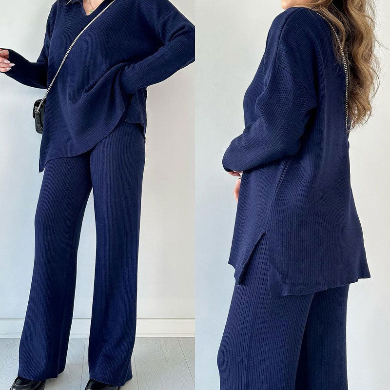 Stijlvolle V-hals Top en Wijde Broek
