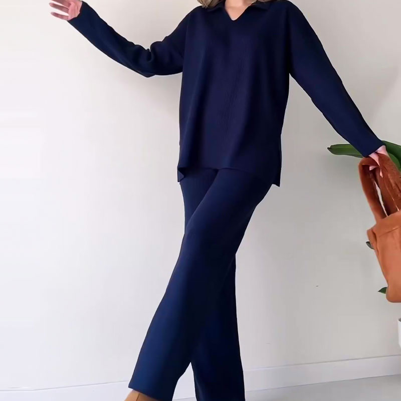 Stijlvolle V-hals Top en Wijde Broek