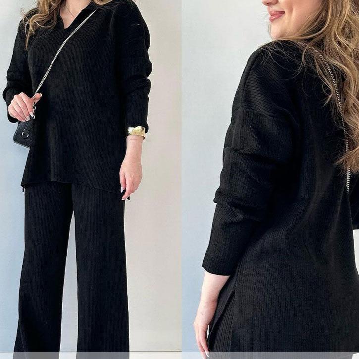 Stijlvolle V-hals Top en Wijde Broek