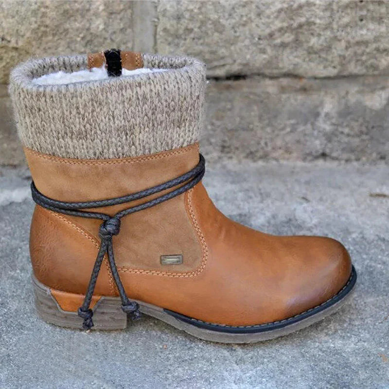 Herfst- en Winter Enkellaarzen Dames met Retro Ontwerp en Weerbestendige Zool