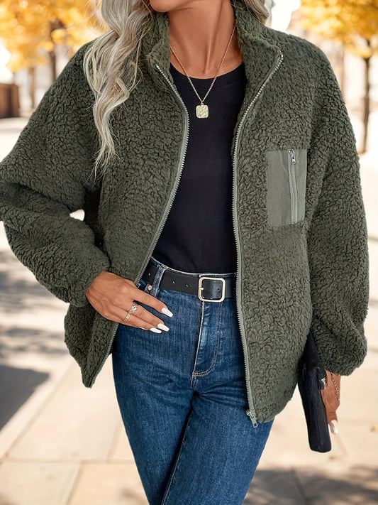 Maria ™ - chaqueta de peluche verde elegante