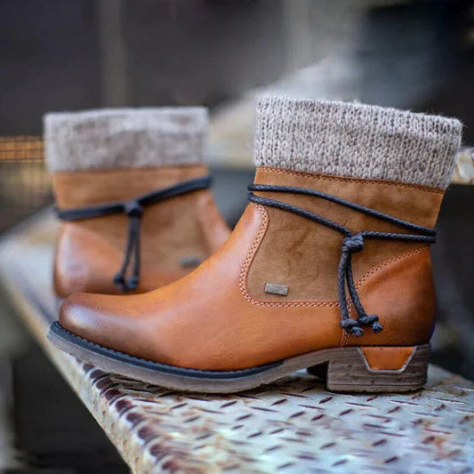 Herfst- en Winter Enkellaarzen Dames met Retro Ontwerp en Weerbestendige Zool