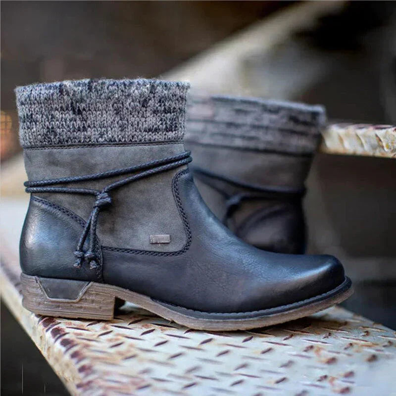 Herfst- en Winter Enkellaarzen Dames met Retro Ontwerp en Weerbestendige Zool