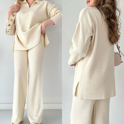 Stijlvolle V-hals Top en Wijde Broek