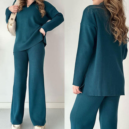 Stijlvolle V-hals Top en Wijde Broek