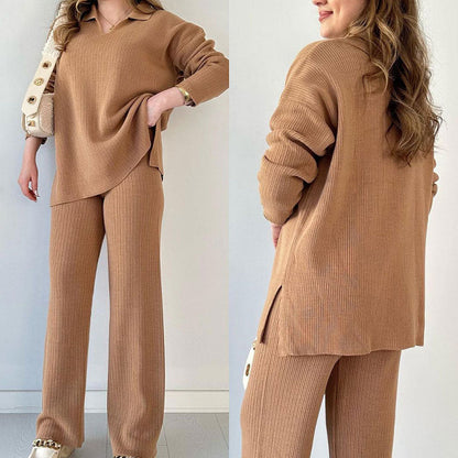 Stijlvolle V-hals Top en Wijde Broek