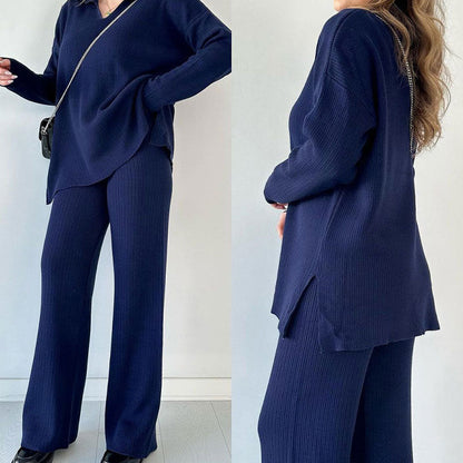 Stijlvolle V-hals Top en Wijde Broek